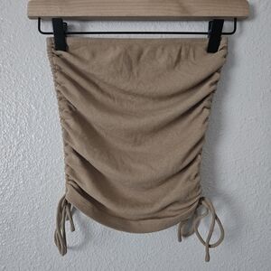 Princess Polly Tan/Nude Ruched Ribbed Side Tie Strapless Tube Top Size US 2